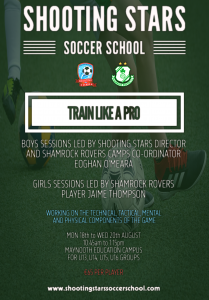 Shooting Stars Soccer School, train like a pro, football camp poster